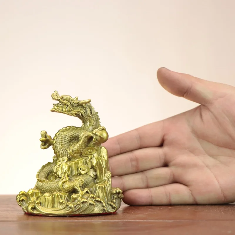Copper Ornament Zodiac Playing In Water Dragon Crossing The River Craftsmanship Home Office Decoration Coil