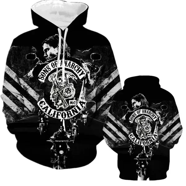 Men's Street Style 3D Sons of Anarchy Print Hoodies Sweatshirts Autumn/Winter Unisex Loose Casual Tracksuit Outdoor Y2k Pullover