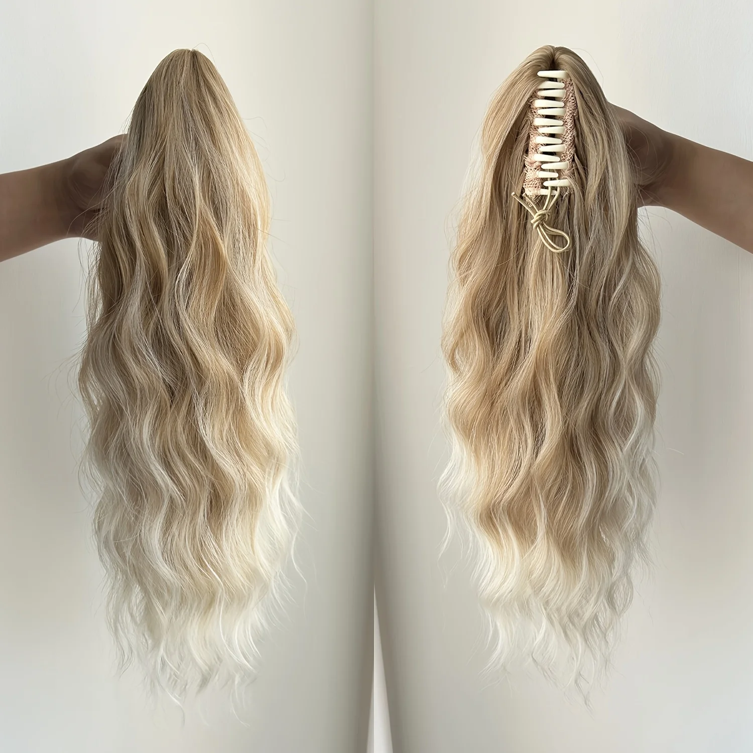 Blonde Klett-Haarspange für Pferdeschwanz, 16 Zoll, natürlicher, gewellter Pferdeschwanz, Clip-in-Haarverlängerung, dickes Pferdeschwanz-Haarteil für Frauen, für den täglichen Gebrauch