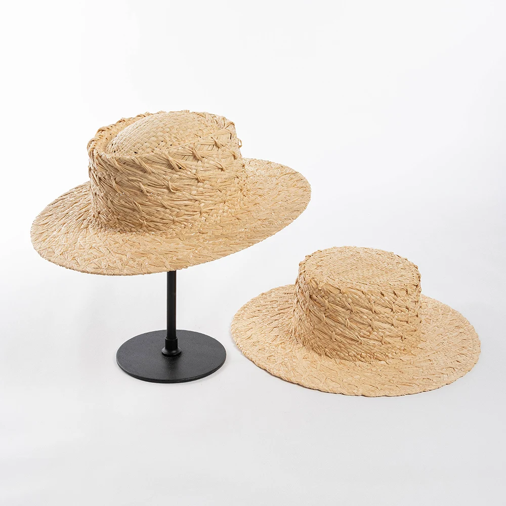 100% Natural raffia straw hat hand made straw boater hat women fashion hat