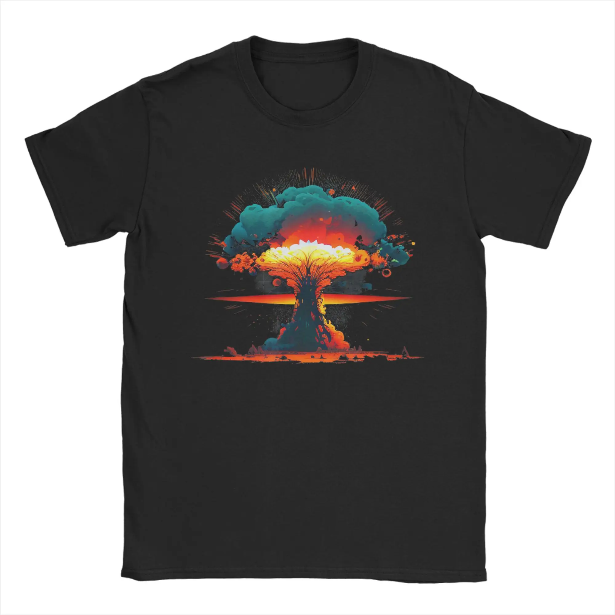 Men's T-Shirt Nuclear Explosion Novelty Pure Cotton Tee Shirt Short Sleeve  T Shirt Crew Neck Clothing Plus Size