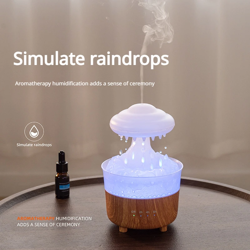 Colorful Raindrops Rain Clouds Humidifiers Household Fragrance Diffusers Wood Grain Aromatherapy Machines Atomizers