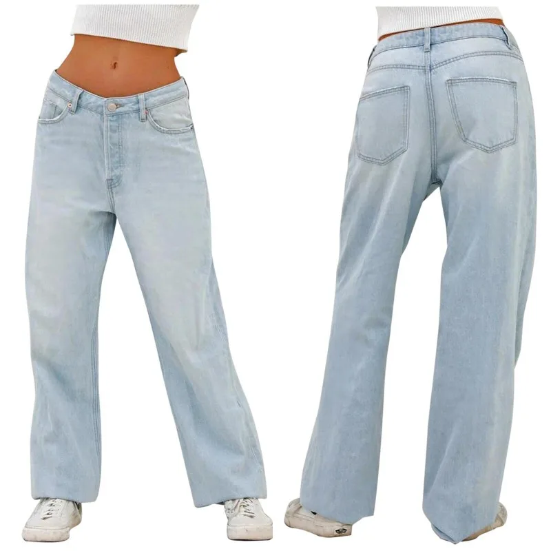 High waisted loose fitting wide leg women\'s jeans floor mop jeans jeans woman  pants  jeans