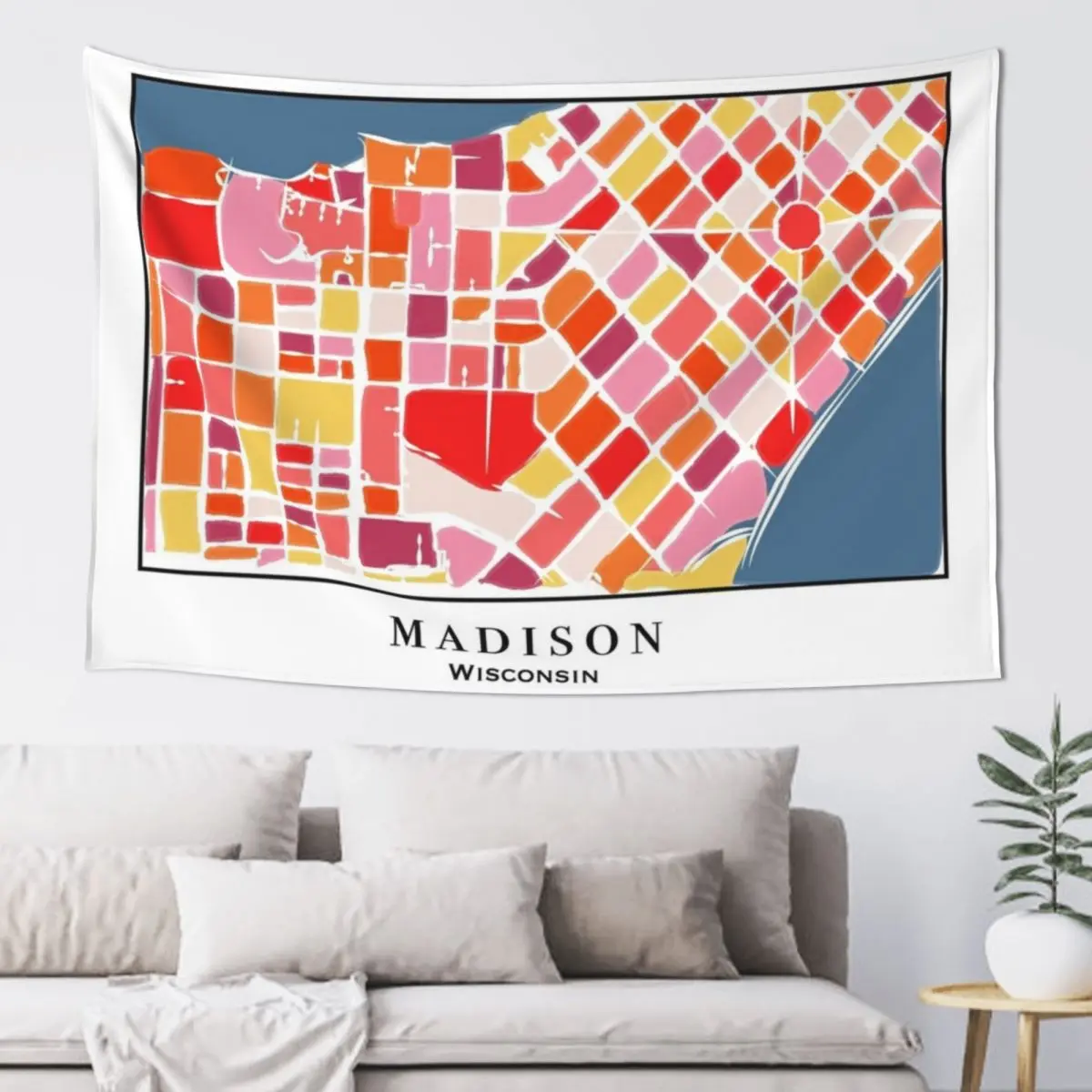 

Colorful Madison, Wisconsin Map Tapestry Wall Tapestries Cute Room Things Tapestry