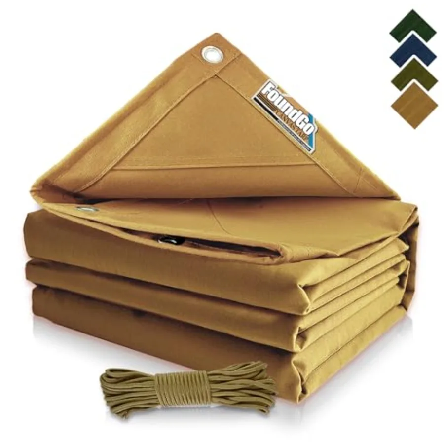 

8x10ft Canvas Tarp 22 Mil Tarps 14 oz Canvas Tarpaulin Heavy Duty Cloth Water/UV Resist Cover with Rustproof Grommets and Ropes
