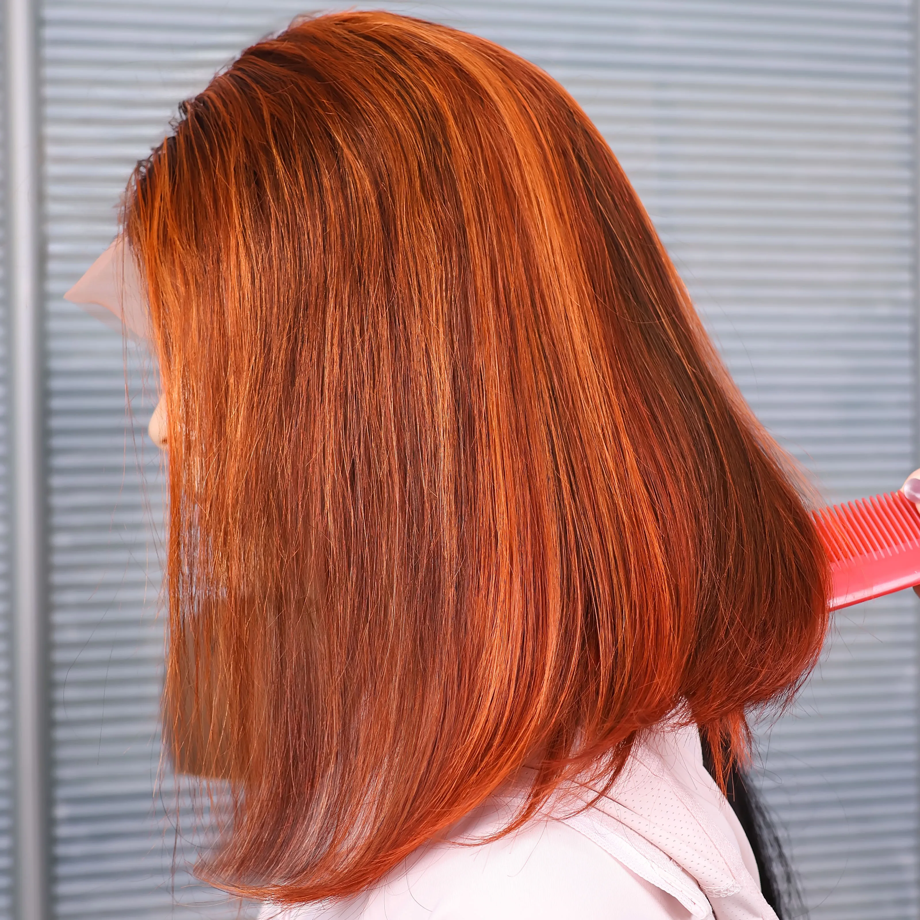 

Bone Straight 13x4 Lace Frontal Human Hair Wigs 4/350 Highlight Ombre Ginger Human Hair Wig For Women PrePlucked Short Bob Wigs