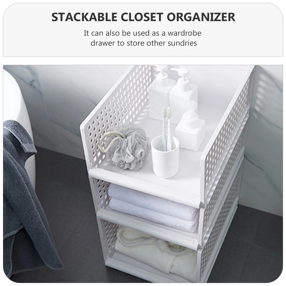 

Storage Basket Closet Organizer for Jeans Stackable Wardrobe Organiser Sock Baskets Bins Plastic Child