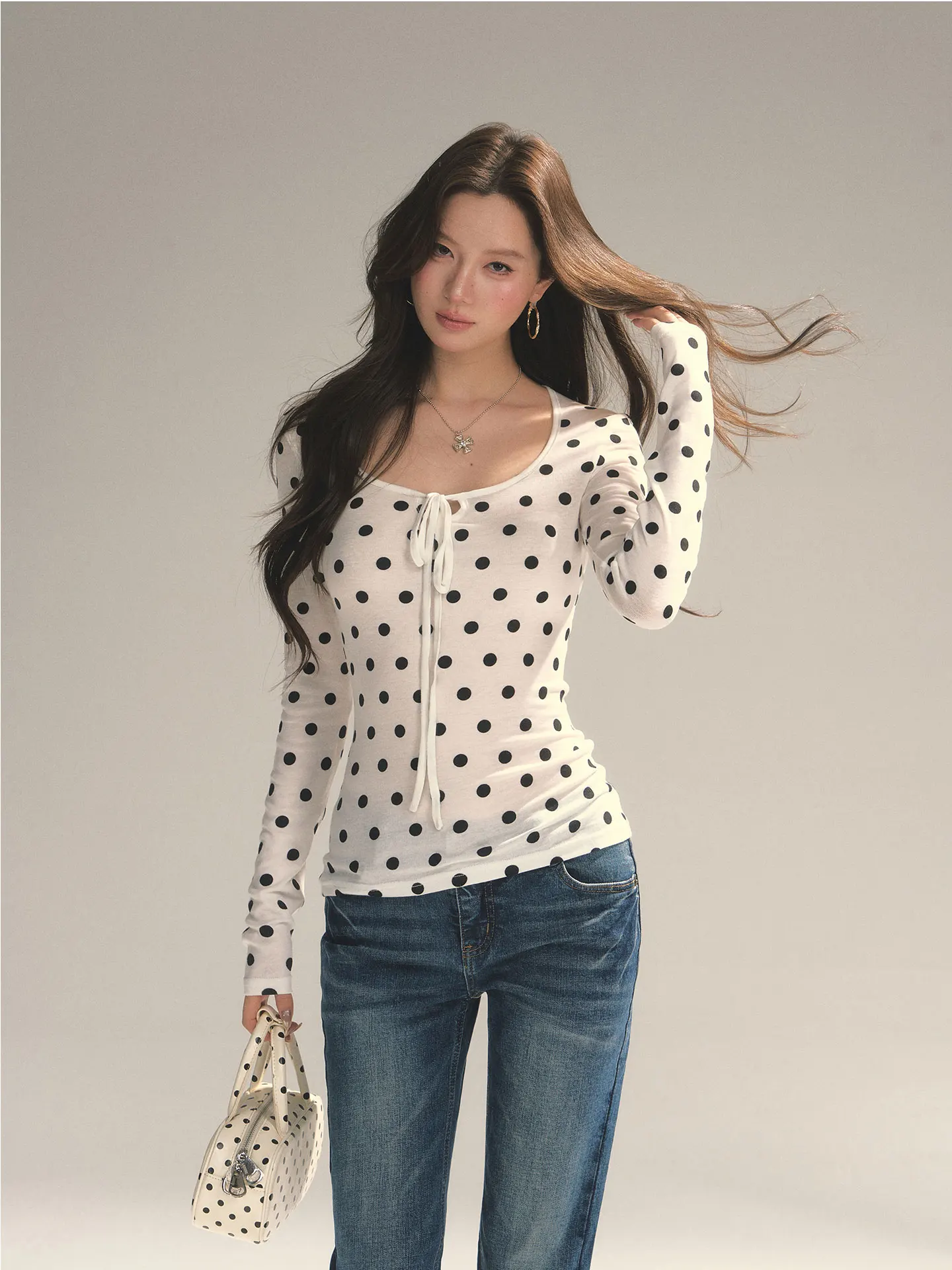 

Chili Lime Women's Slim Fit Long Sve T-irt round Ne Polka Dot Base Layer irt Soft Comfortable Breathable Wool Blend