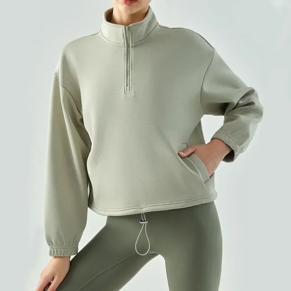 Nuovo maglione sportivo fitness da donna casual pullover corto con collo alla coreana top da yoga