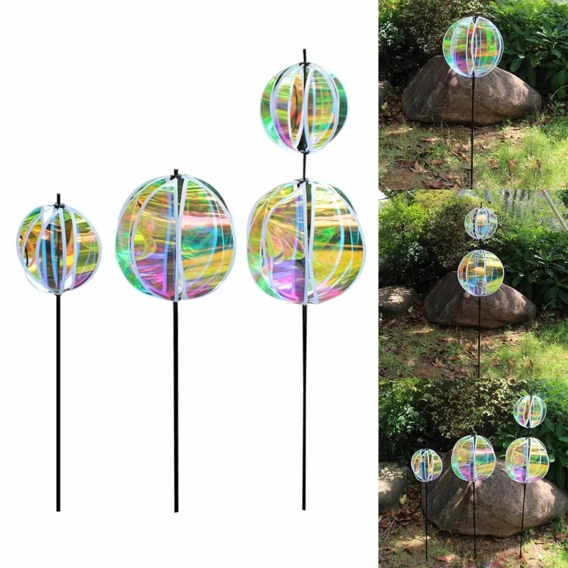 Reflective Garden Pinwheels With Stakes Bird Repellents SparklysPinwheel Windmill Protect Plant Flower Garden Decoration B03E view 6