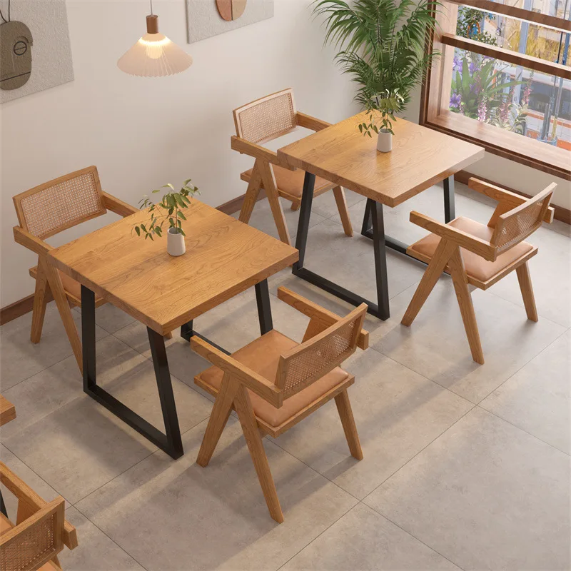 

Restaurant, solid wood dining table and chair combination, one table with four chairs, Western restaurant, casual rectangular ta
