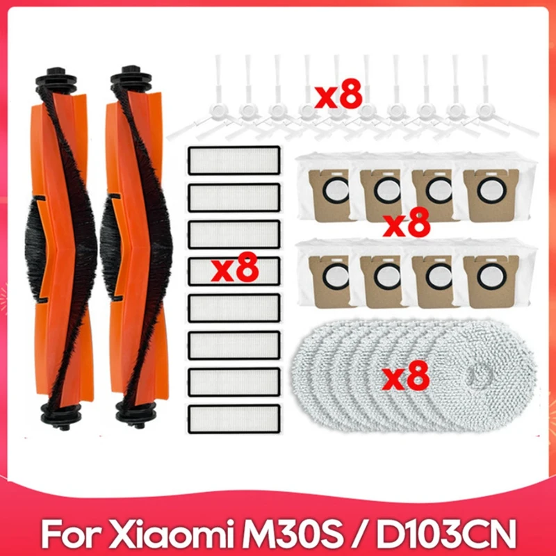 

26PCS For Xiaomi Mijia M30S D103CN Robot Vacuum Replacement Parts Roller Side Brush Hepa Filter Mop Cloth Dust Bag