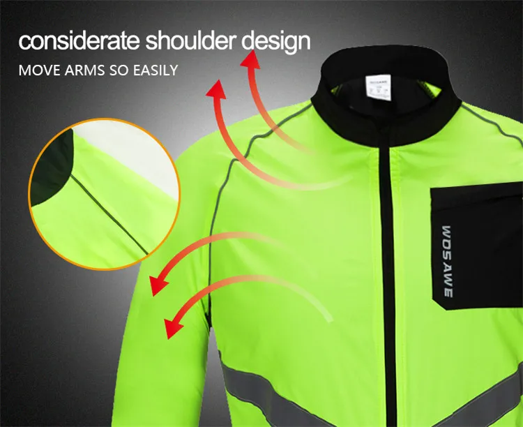 WOSAWE Reflective Cycling Windbreaker Men MTB Bike Jacket Moto Coat Windproof Camping Fishing Cycling Clothes Multi-use Jersey