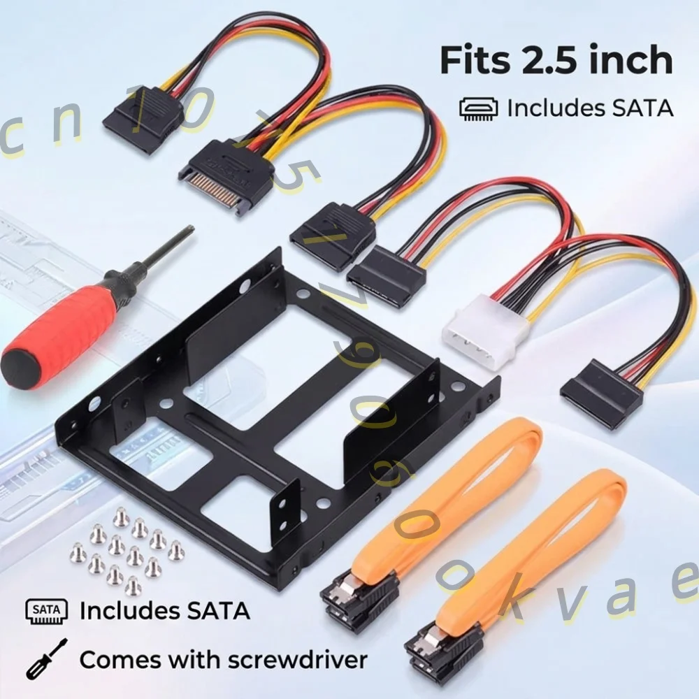 2.5 to 3.5 Inch SSD HDD Mounting Bracket Adapter Kit with SATA Cables & Power Cables for PC Case