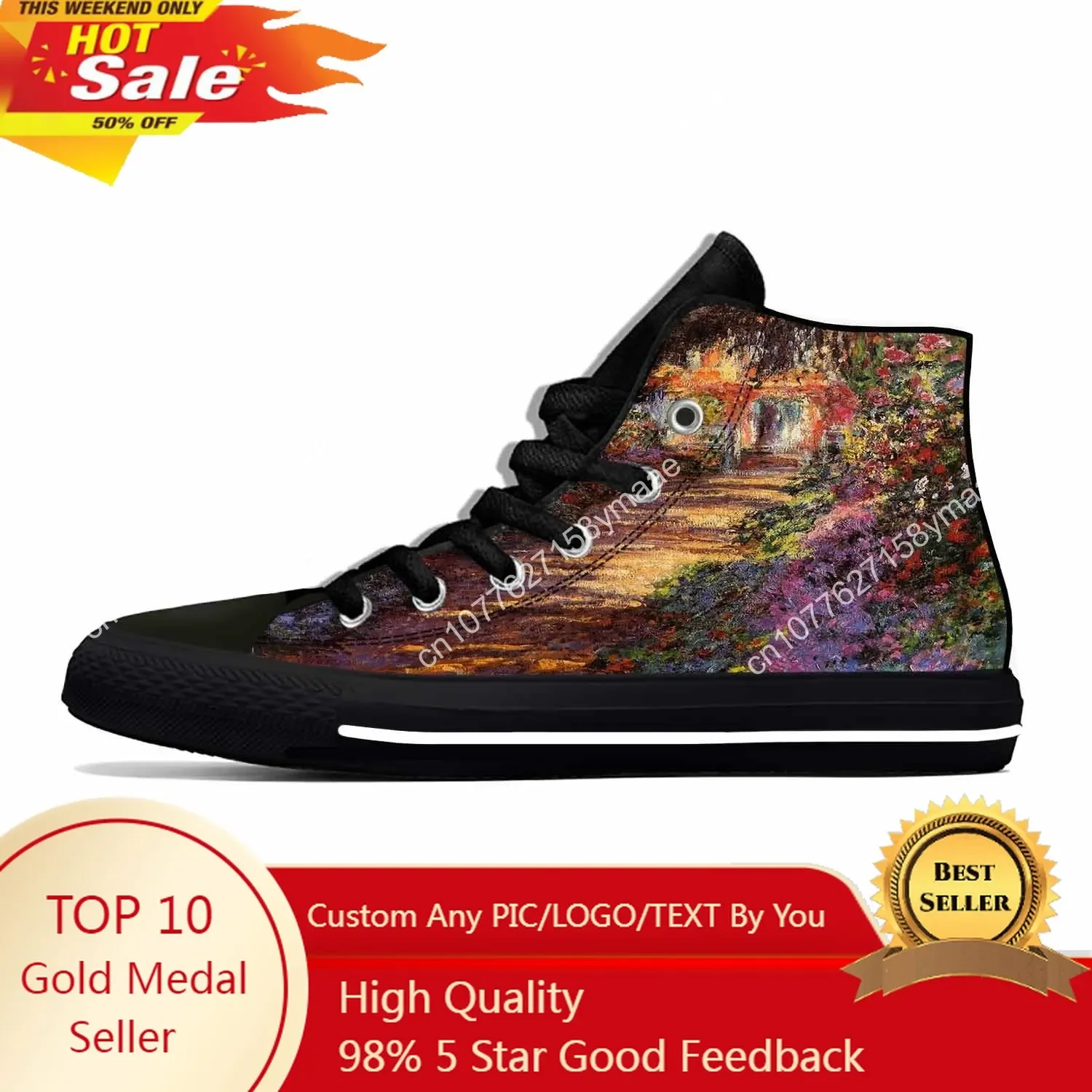 

Hot Claude Monet Water Lily Pond Oil Painting Fashion Casual Cloth Shoes High Top Board Shoes Lightweight Men Women Sneakers