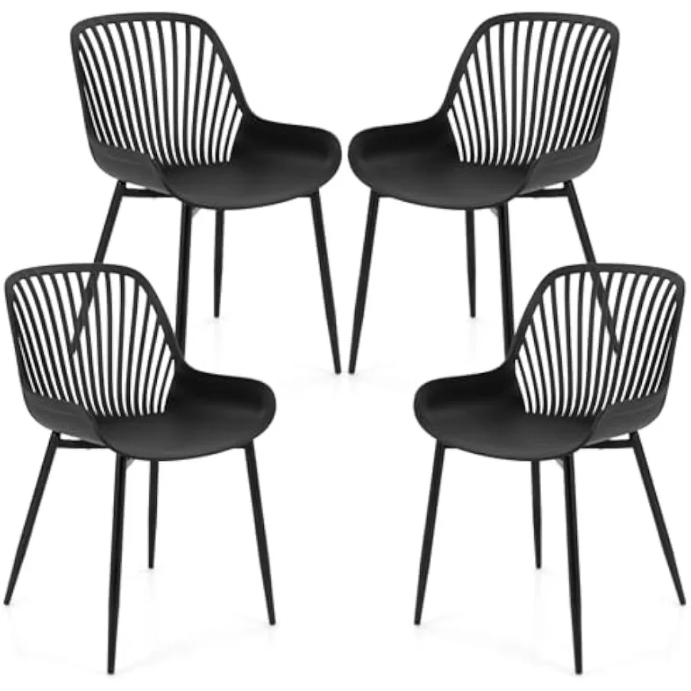 

Dining Chairs Set of 4, Modern Plastic Kitchen Chairs with Metal Legs, Lattice Back, Curved Seat, Indoor Outdoor Armless