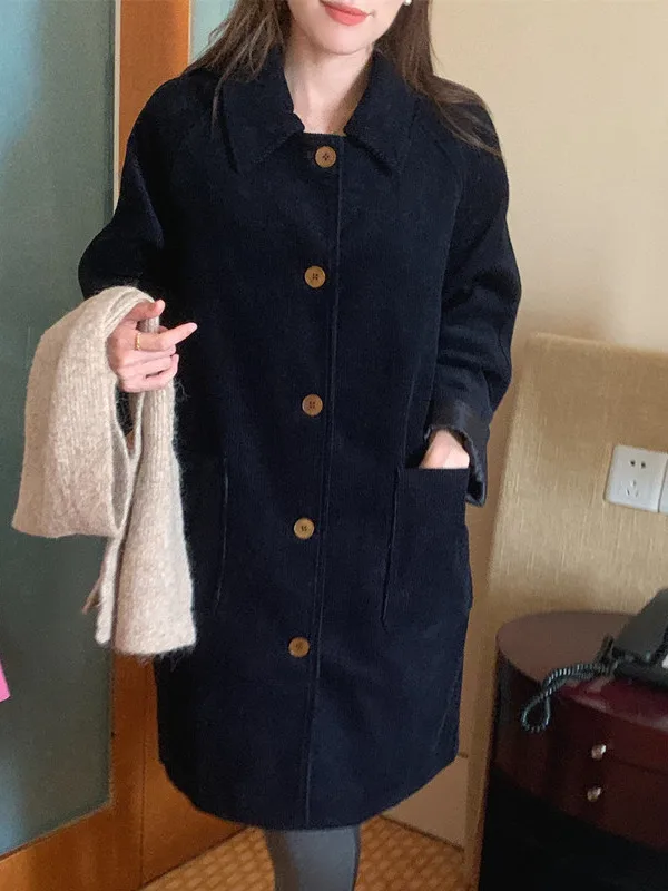 

Ele Women's Autumn Winter Coat with Large kets Casual Versatile Long Sve Mid-Length Faionable Chic Luxury