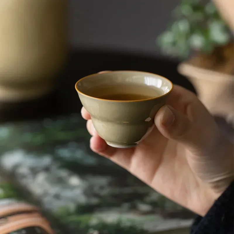 Jingdezhen Ding Ware Yellow Glaze Waist Folding Gourd Tea Cup Porcelain Master Cup Female Tea Cup Small Teacup Bowls