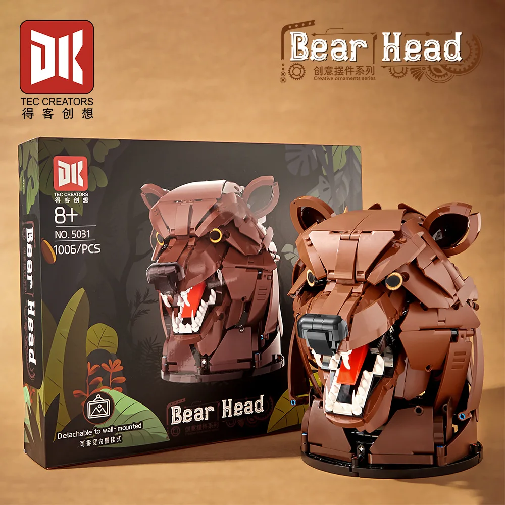 1006pcs MOC Idea Bear Head Ornaments Building Blocks Model wall Pendant Bricks Assembling Toys for Boys Birthday Gift Set