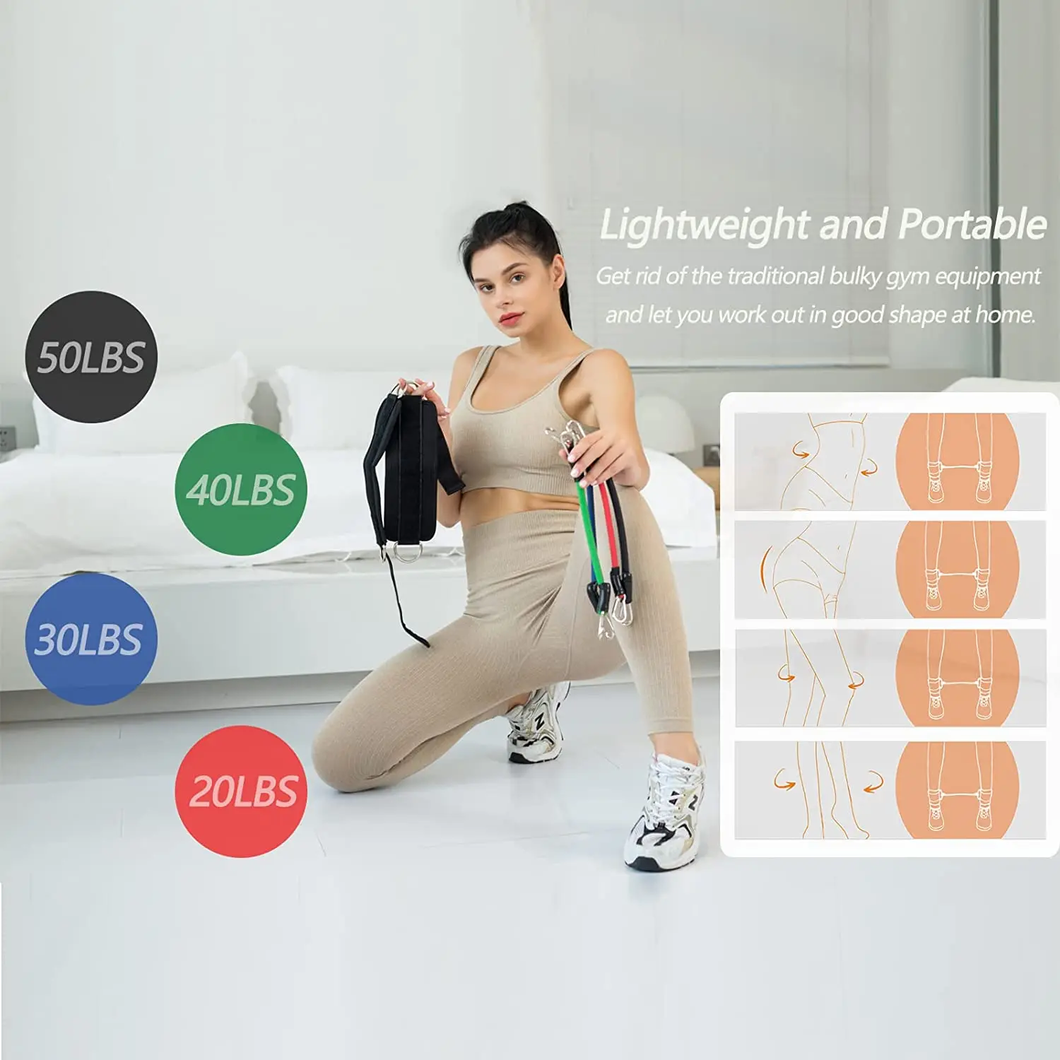 Elastic Resistance Band Suit, Ankle Straps, Gym Equipment, Home Legs Fitness, Workout Sport Equipment, High Quality, 7Pcs