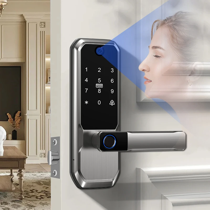 Smart Door Lock for Home Use - Wooden Interior Door Lock with Fingerprint, Password, and Face Recognition Functionality