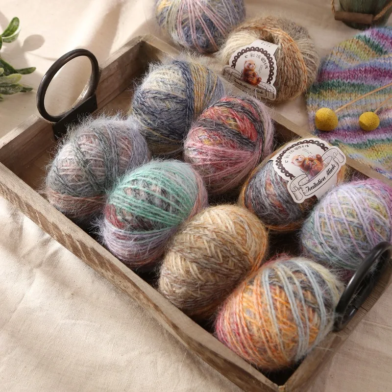 

Colorful Faux Mink Fur Vintage Yarn 50g/100m Warm And Soft Hand Woven DIY Gradient Scarf Doll Thread Hat Bag Top Yarn Ball