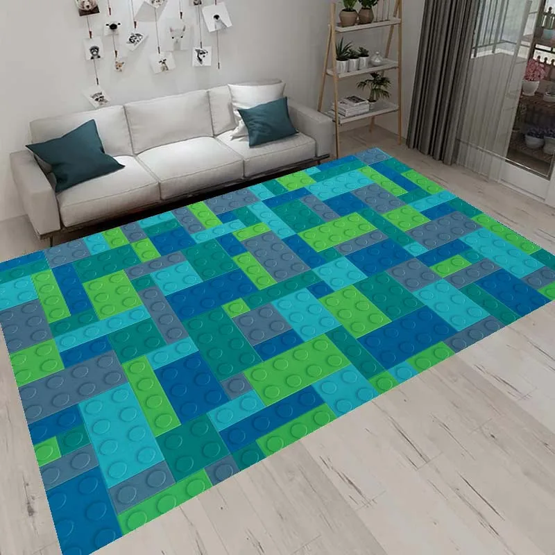 3D Colorful Geometric Block Area Rugs for Living Room Bedroom Building Block Toys Carpet Home Kids Room Decor Non-Slip Floor Mat