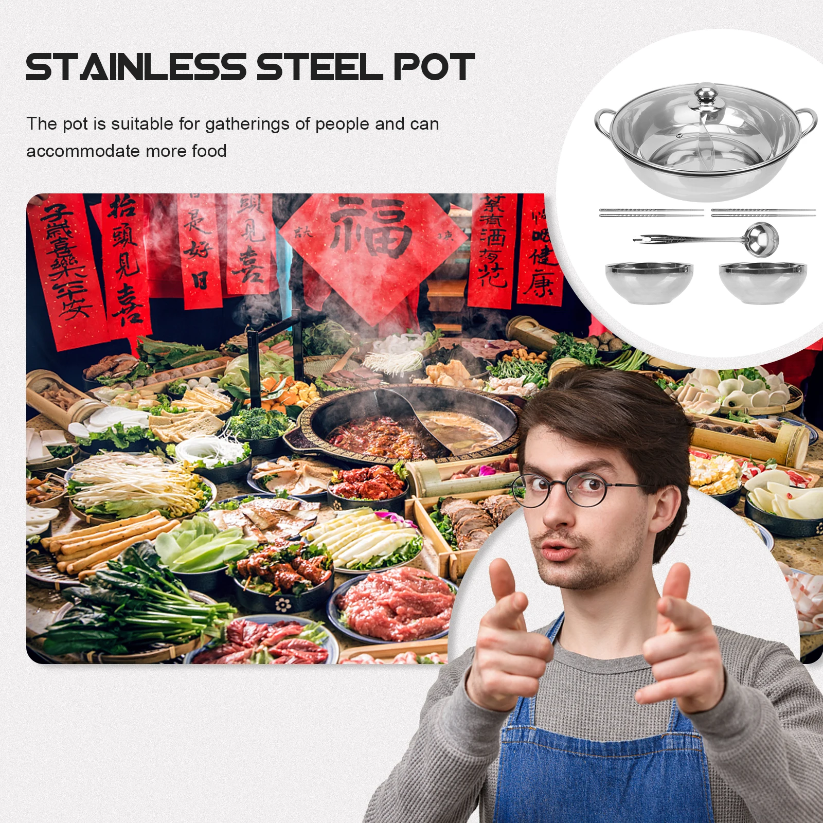 

Stainless Steel Double Flavor Hot Pot Divider Pan Gas Stove Induction Cooker Electric Ceramic Stove Non Slip H Kitchen