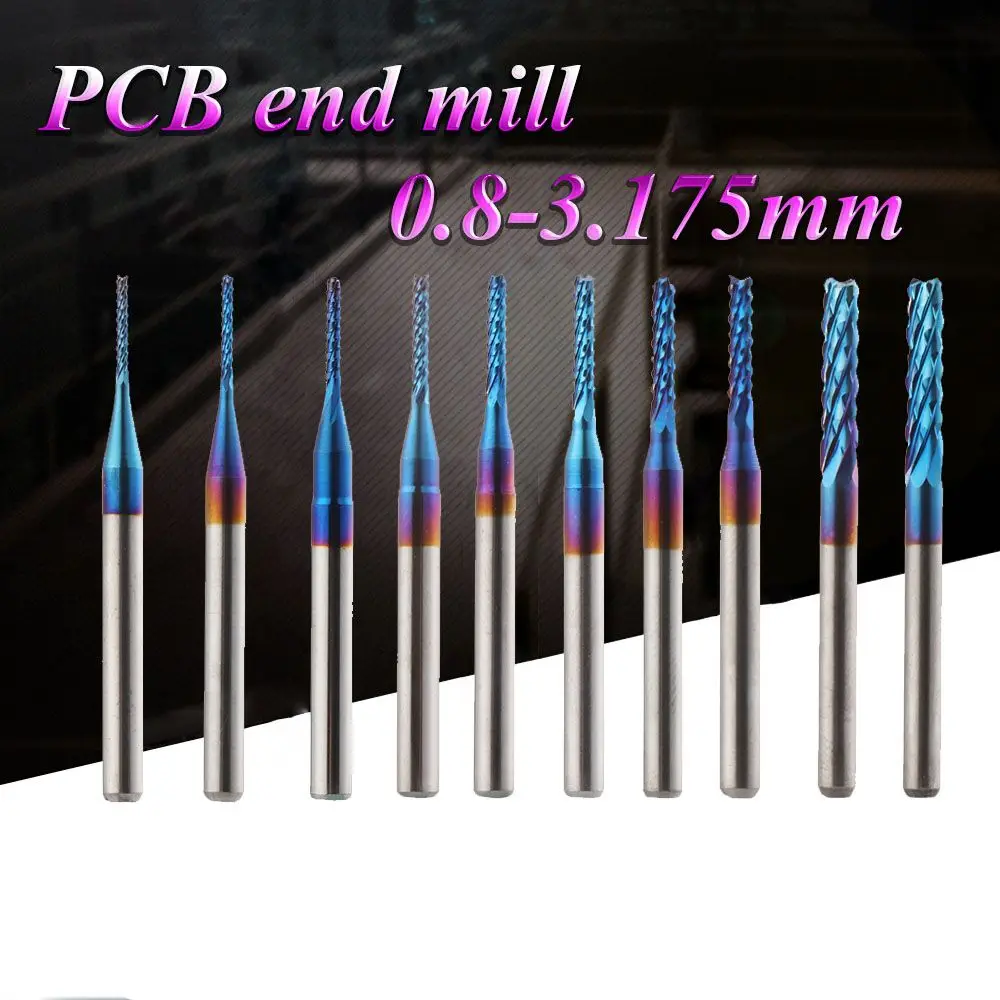 0.8-3.175mm Grinding Engraving Cutting Blue Titanium Coated CNC Router Bits Carbide End Mill Milling Cutter Edge Cutter