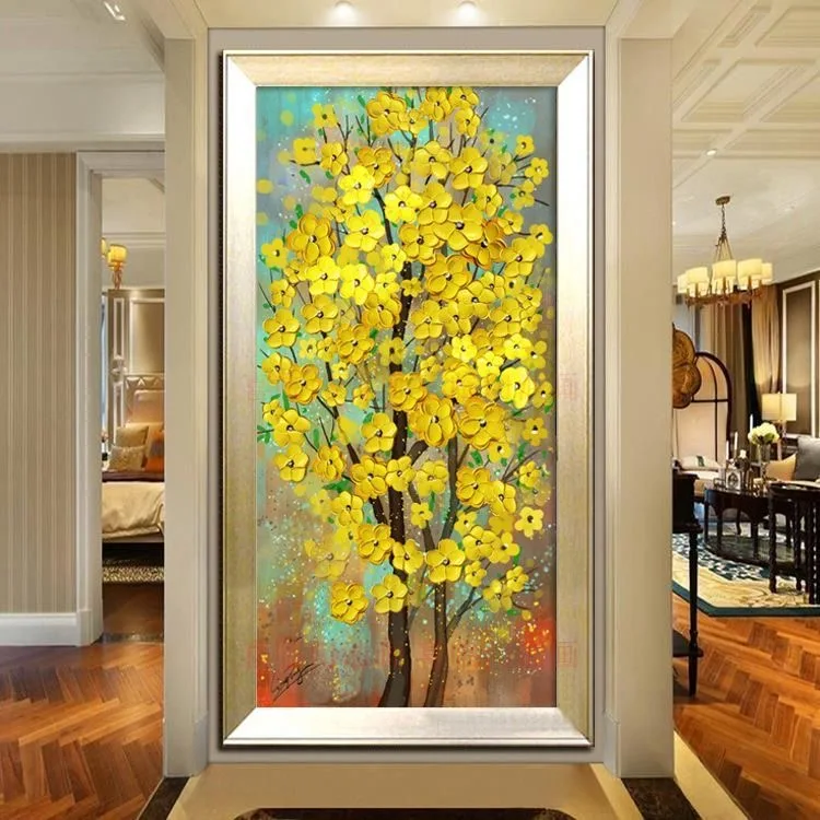 

DIY Cross Stitch Kit Full Embroidery Set Golden Money Tree of Life Flower Pattern Needlework for Home Wall Decor Creative Gift