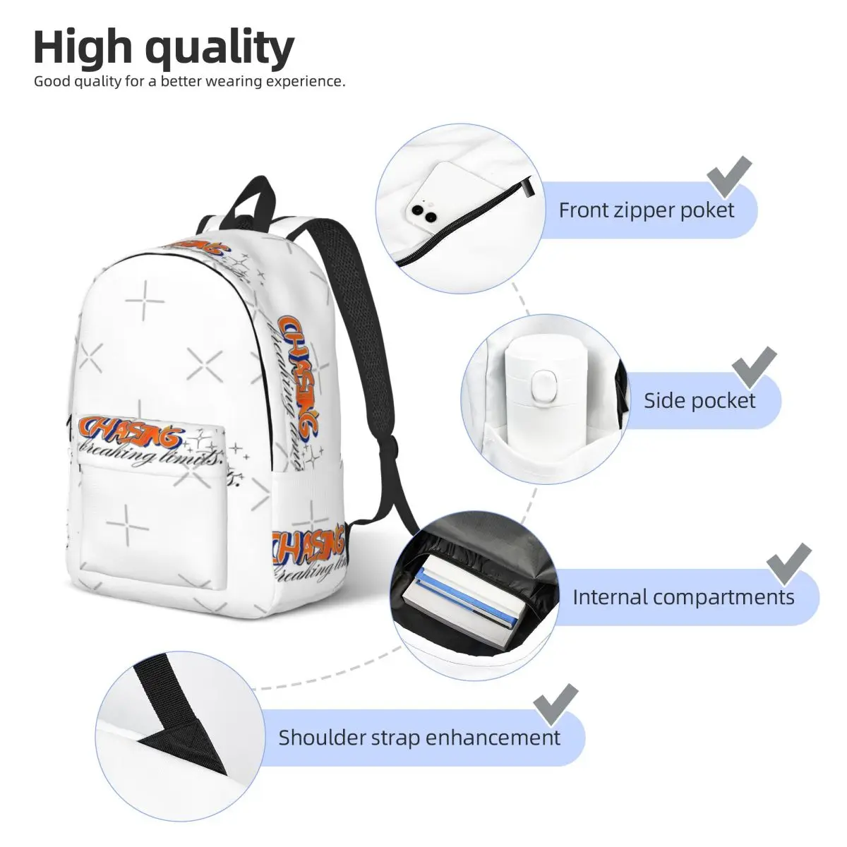 Chasing Dreams Breaking Limits Simple and Stylish Backpack Canvas Backpack Bag