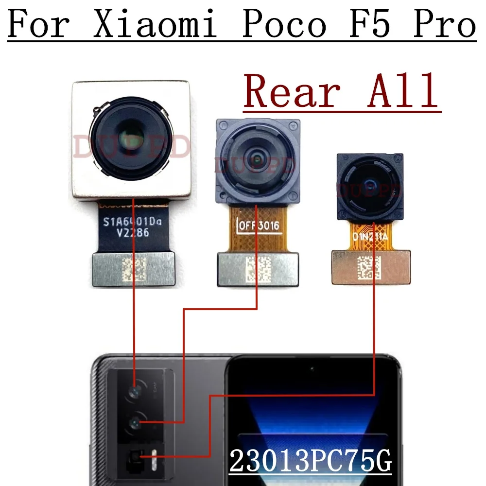 Front Rear Camera For Xiaomi Poco F5 Pro 23013PC75G Back Wide Macro Main Camera Module Flex Cable Repair Spare Parts