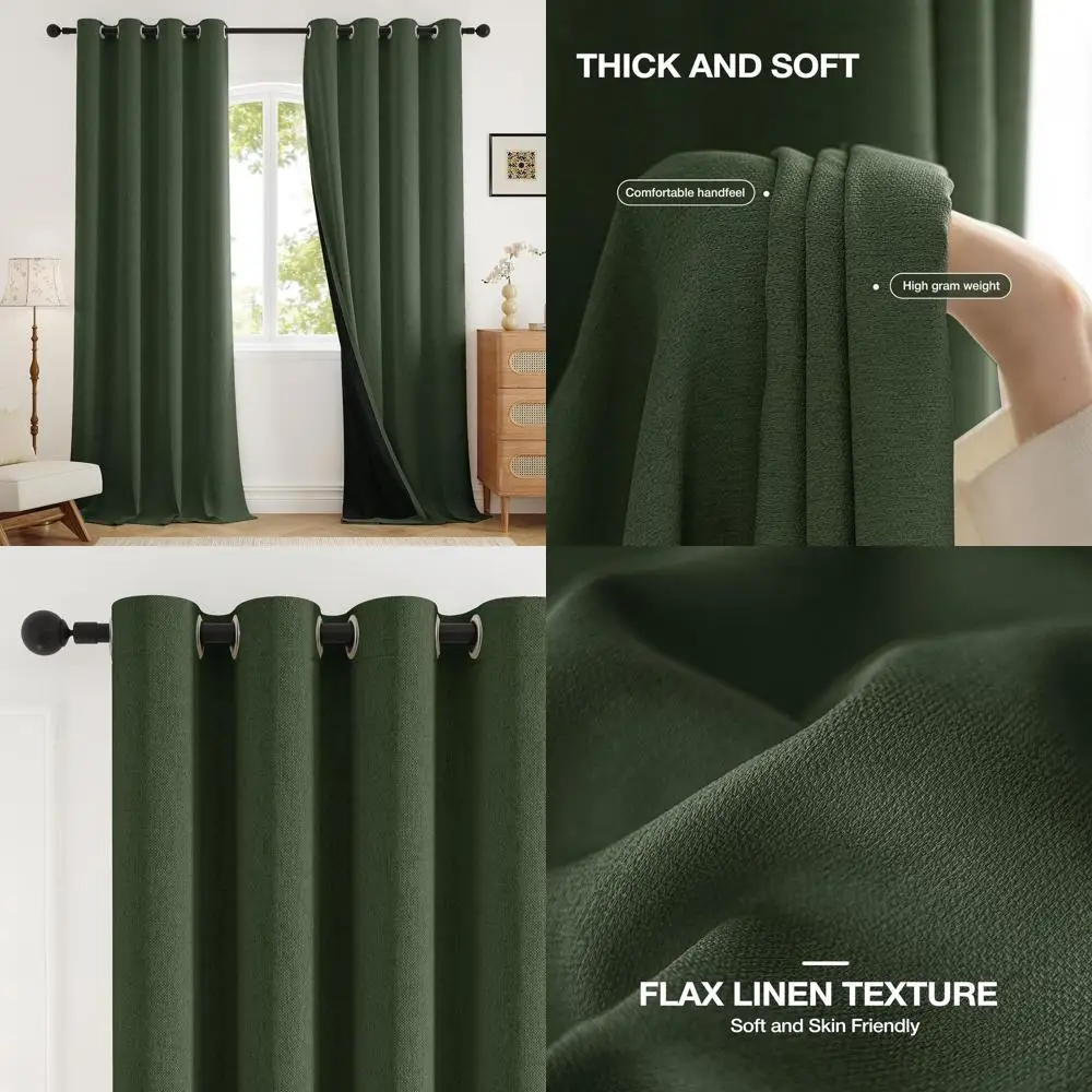 

Затемняющие шторы из льняного текстурированного 96, упаковка из 2 предметов для гостиной, термоизолированные, шумопоглощающие, в стиле фермерского дома, оливковые (52x96)