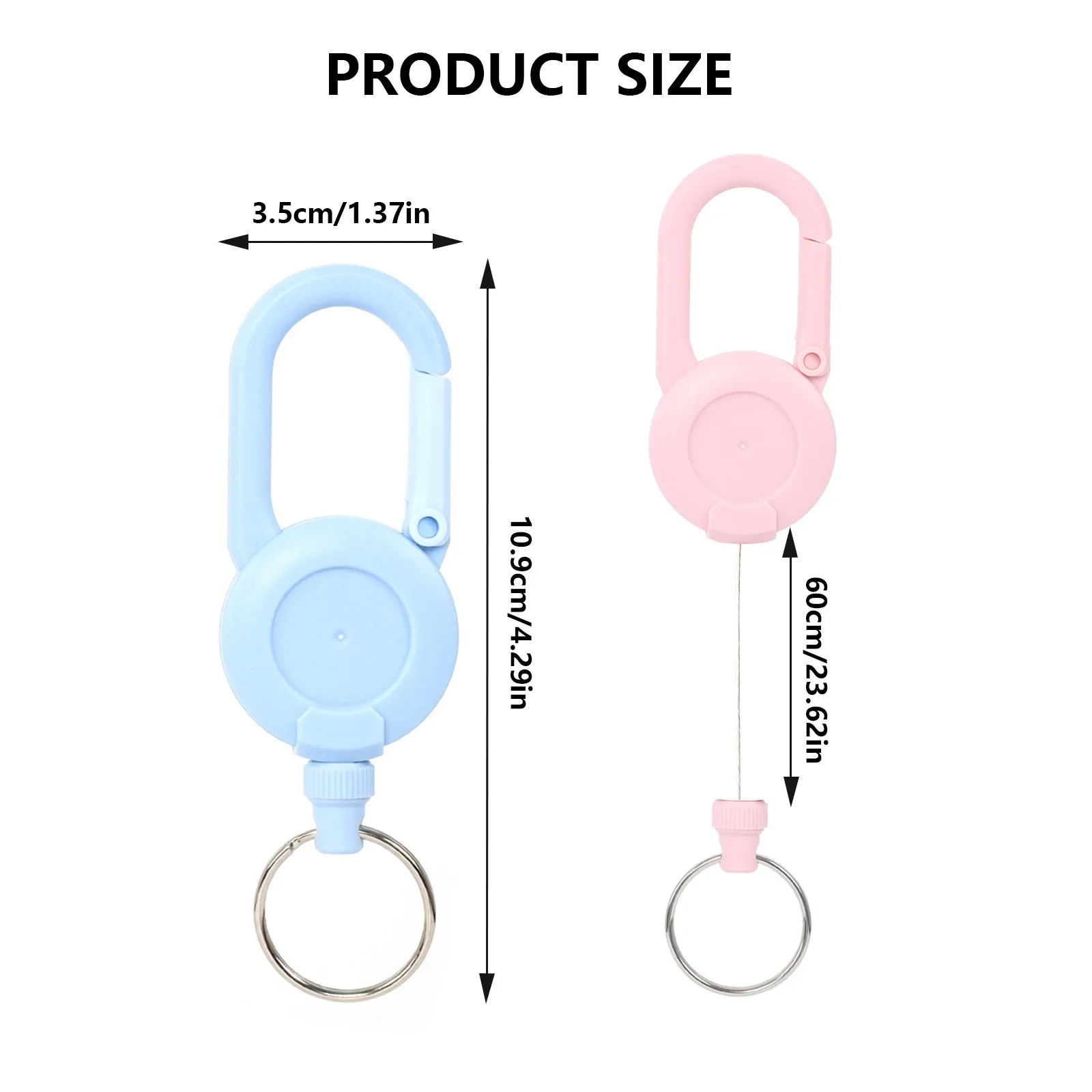 Macaron 60cm Badge Reel With Mountaineering Buckle & Wire Rope Retractable ID Badge Holder Clip Anti-loss Easy To Pull Keychain