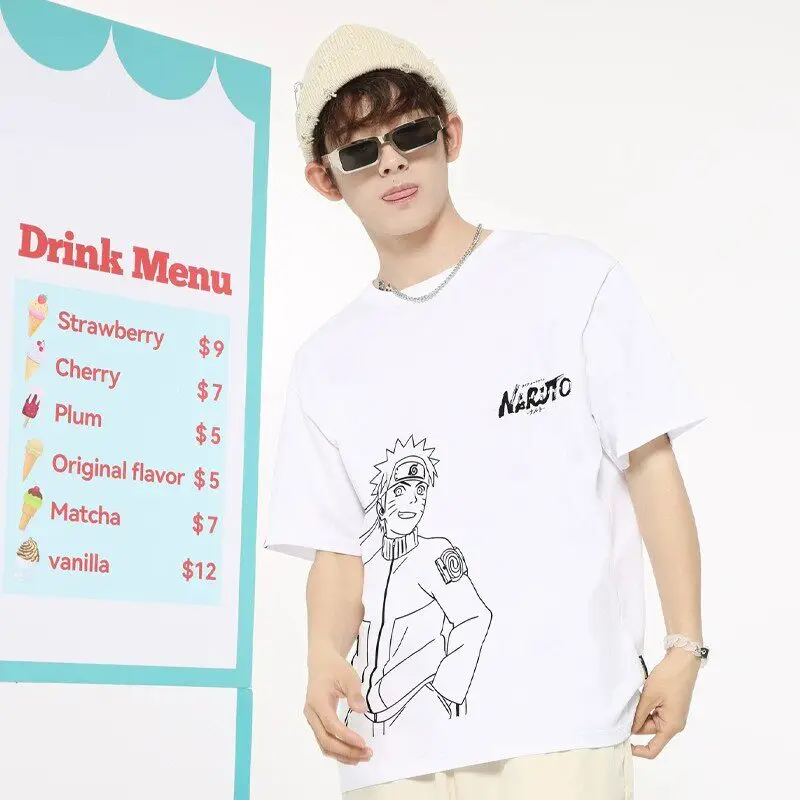 Naruto Pure Cotton Printed Parent-child Outfit Children's T-shirt Summer Loose New Naruto Sasuke Anime Co Branded T-shirt
