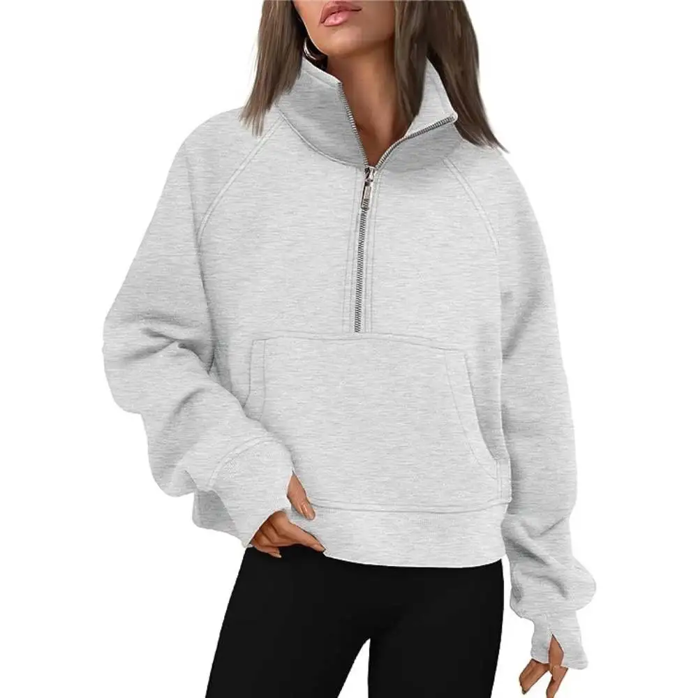 Women Sweatshirts For Casual Half Zip Open Stand Collar Tracksuits Yoga Sportwear Warm Fleece Streetwear Coats Knitwear Outwear