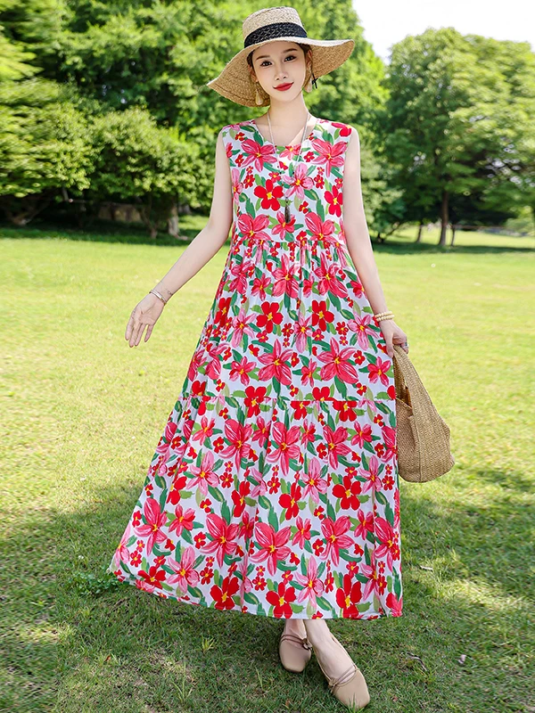 

Новинка 2026: Хлопковое пляжное платье-сарафан Sanya Mom Beach Skirt Svel Vest Dr Slimming A-Line для летнего повседневного образа