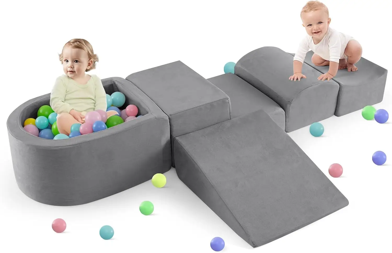 

Climbing Toys for Toddlers, Foam Climbing Blocks and Ball Pit for Baby, 5pc Kids Climb and Crawl Block Activity Structure Play S