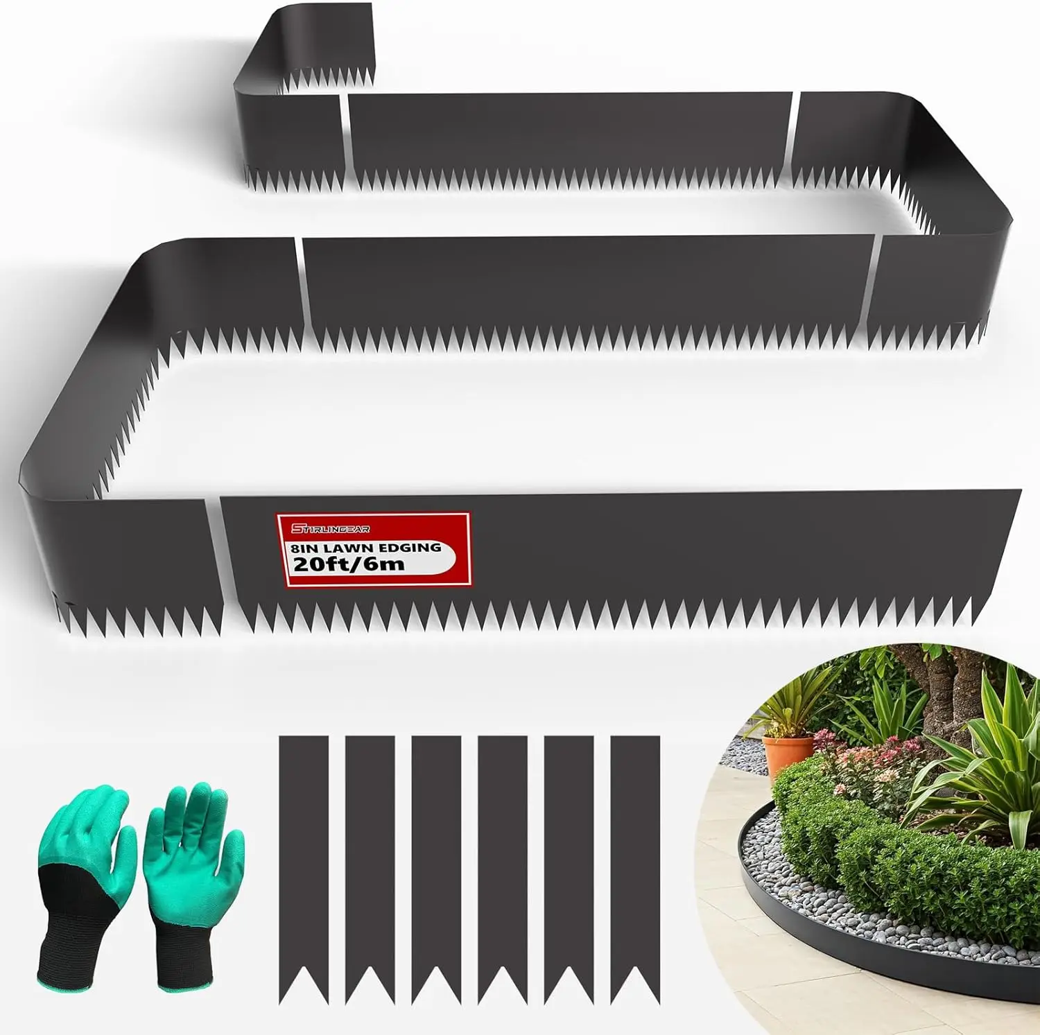 

20ft. 6-Pack Galvanized Metal Edging for Landscaping - 40" L x 8" H Steel Garden Border with Stakes, Black