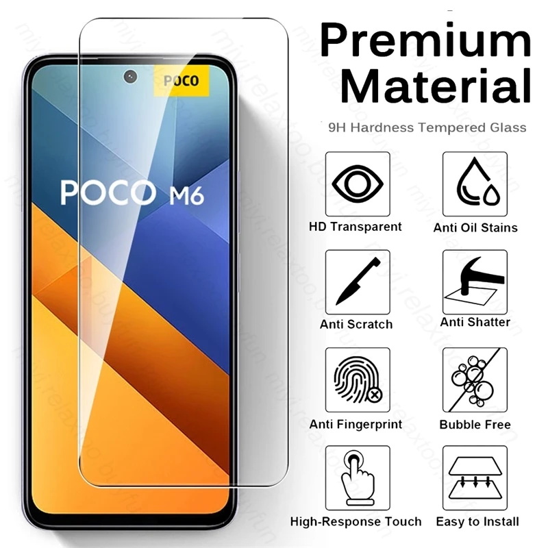 8 In 1 Tempered Glass Screen Protector For Xiaomi Poco M6 4G Camera Protective Glass On PocoM6 Poko Little M6 M 6 Pro M6Pro 4G