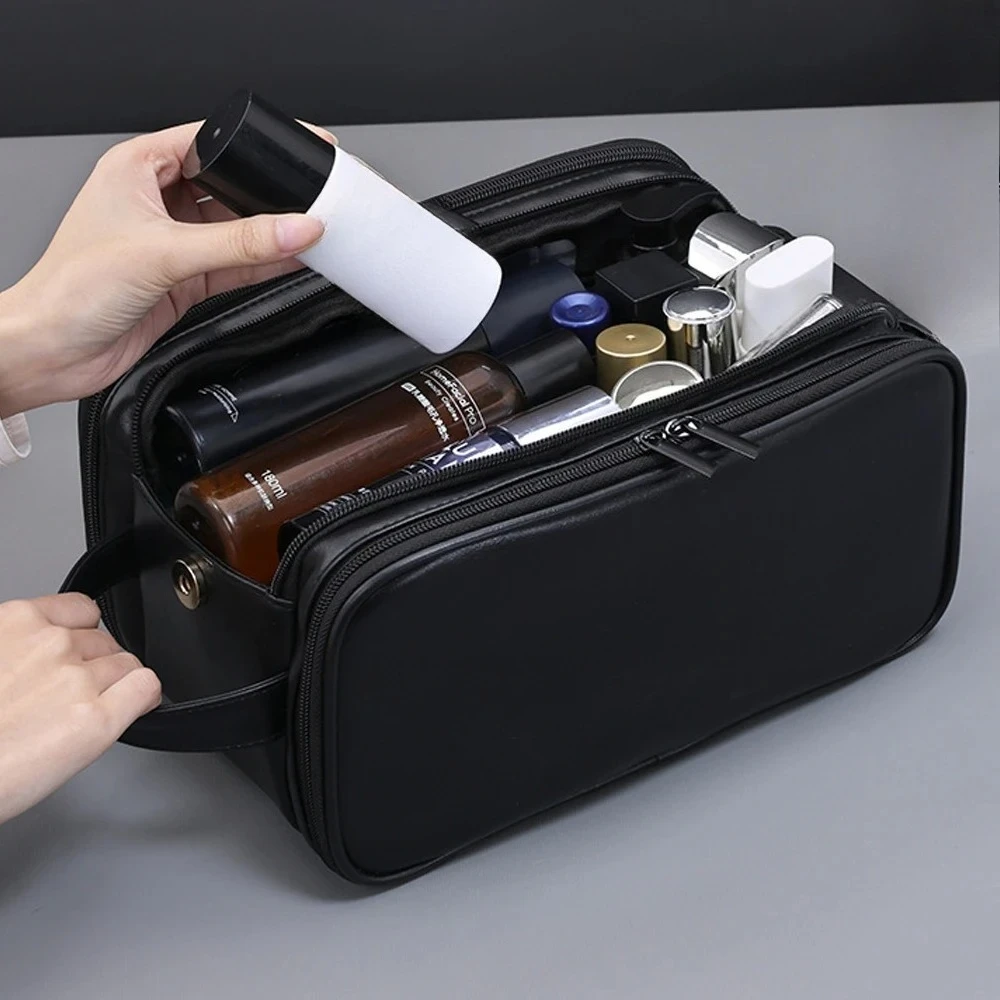 Multi Pockets PU Toiletry Bag For Women Men Travel Essentials Makeup Bags Waterproof Hanging Bag Cosmetic Washing Organizer Bag