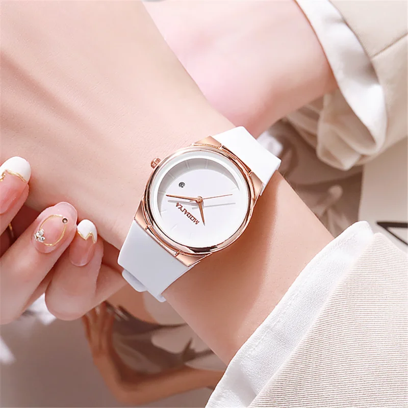 Fashionable Stainless Steel Casual Simple Silicone Strap Quartz Watch Female Niche Temperament Versatile Watch Accessories