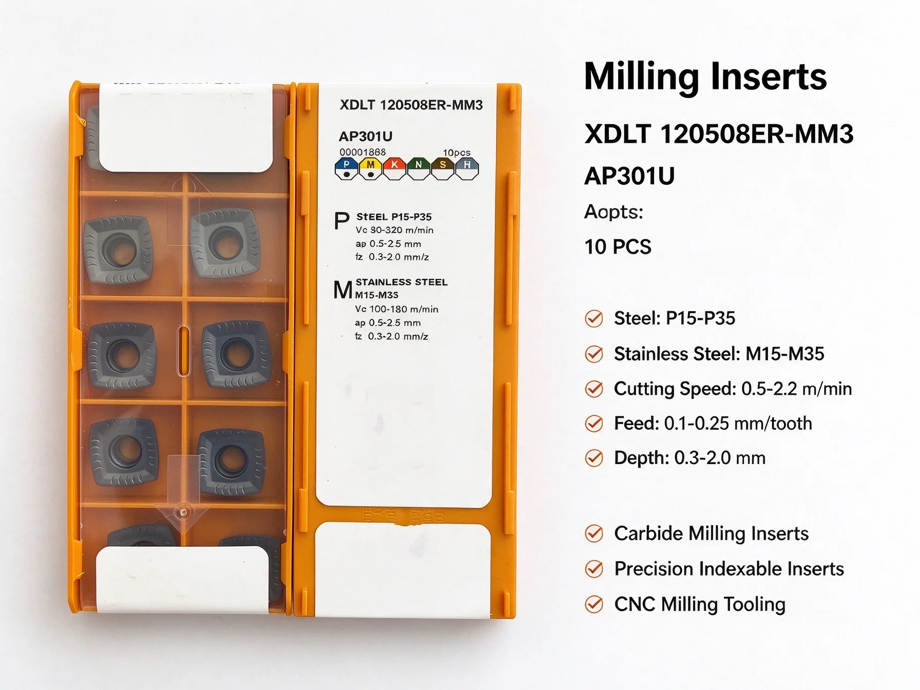 XDLT090408ER XDLT120508ER XDLT120512ER-MM3 AP301U AC301P Carbide Inserts XDLT Milling Insert