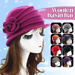 Winter Fashion Hat Women Female Warm Wool Fedora Lady Felt Beret Cap Woman Chic Flower Cloche Hat Mother Middle Aged Elderly