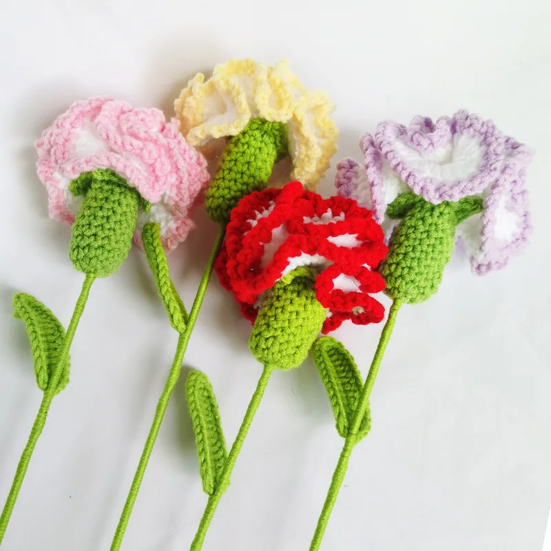 Ramo creativo hecho a mano de clavel, acabado a mano, ganchillo, lana tejida, regalo de flores, regalo para novias, madre