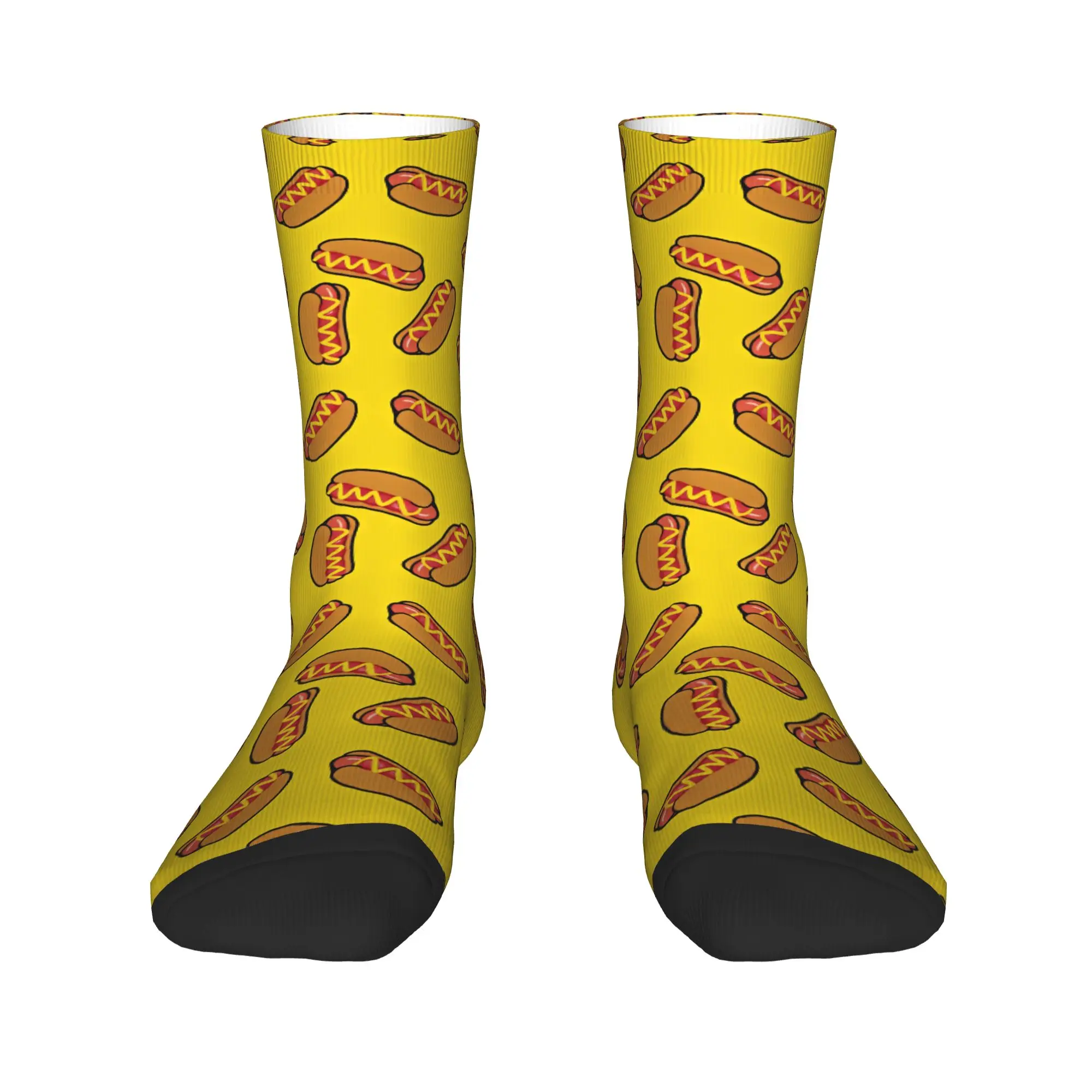 Yellow Background Hot Dog Seamless Repeat Pattern Stockings Adults Men  Socks Quality Trendy Socks Winter Outdoor Non Slip Socks