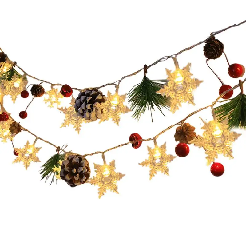 

Snowflake String Lights 6.56Ft Christmas Decoration Lights With Pine Cone Lighted Garland Christmas 20 Led Battery Operated For
