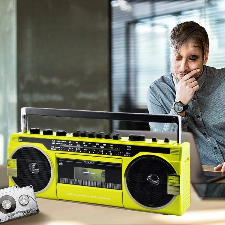 Vintage Cassette Tape Recorder Full Band Radio Retro Bluetooth Card Home Audio Speaker