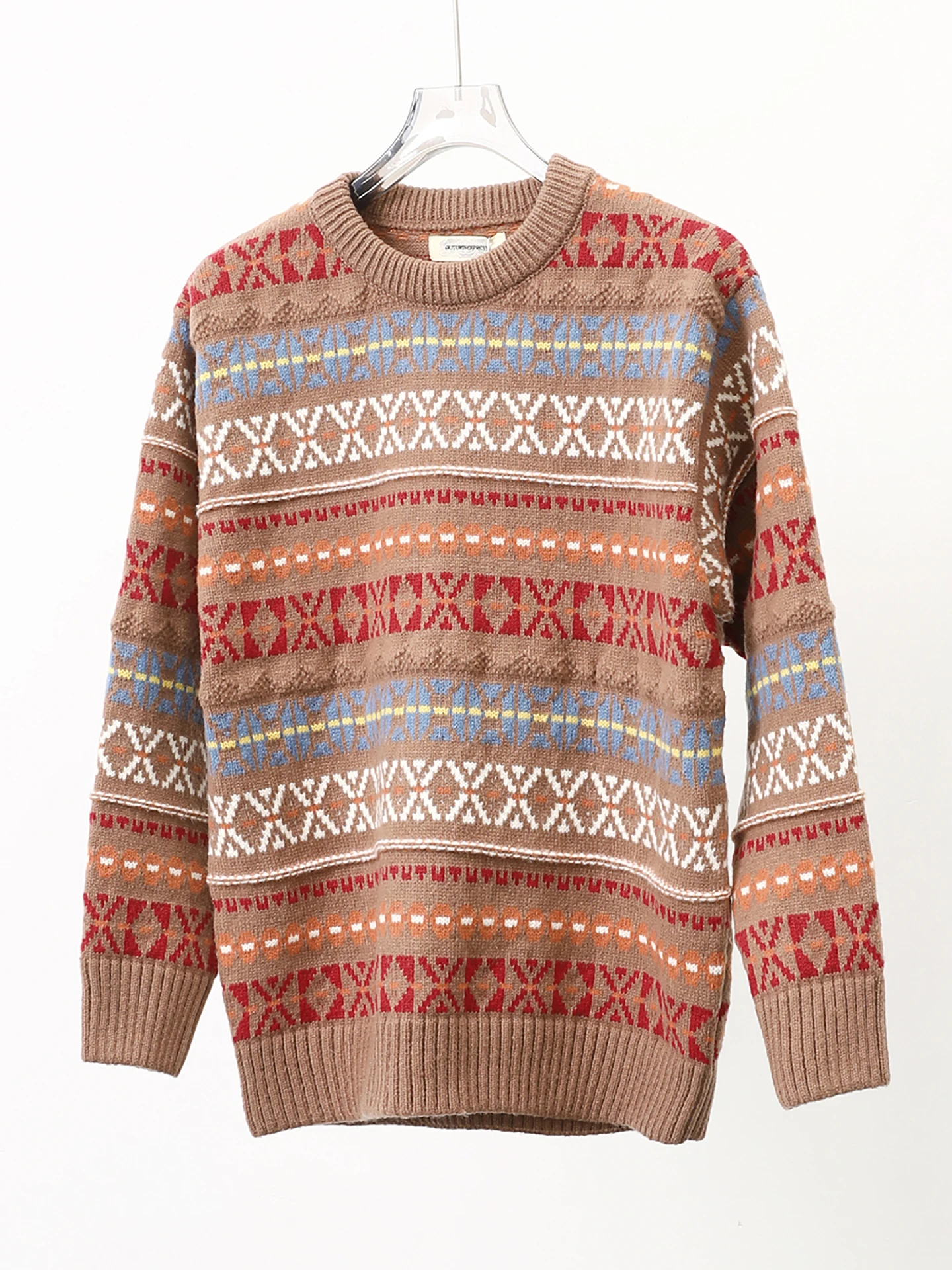 

Heavyweight Thi Retro Fair Isle Knit Sweater round Ne Casual Loose ex Sweater Trendy Geometric Pattern Men's Women's