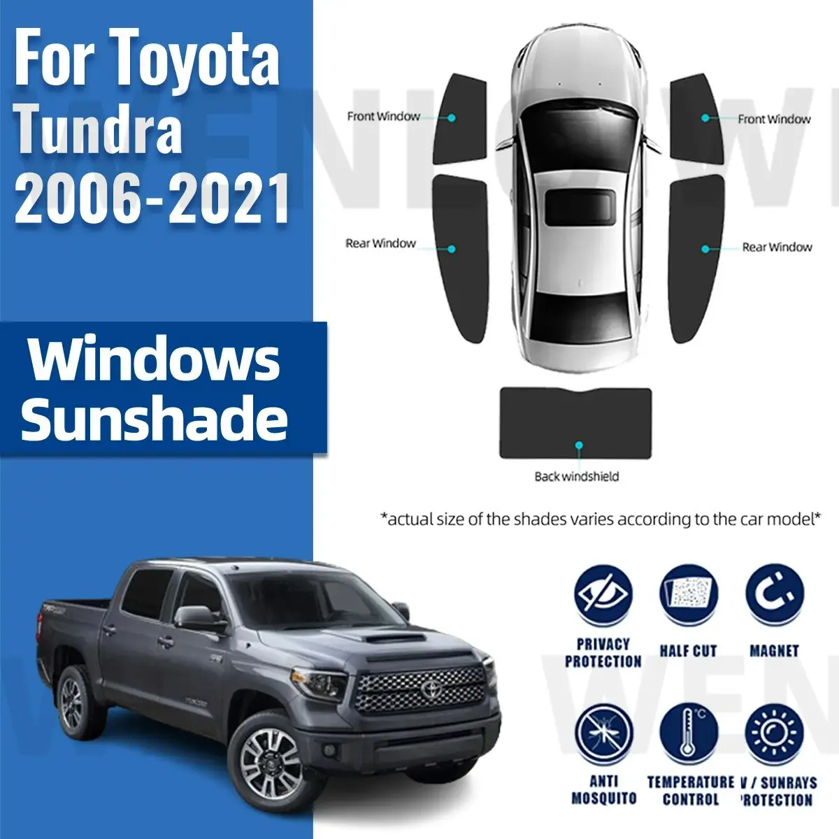 For Toyota Tundra 2006-2020 2021 Rear Side Window Sun Shade Visor Car Sunshade Accessories Front Windshield Mesh Vehicle Curtain